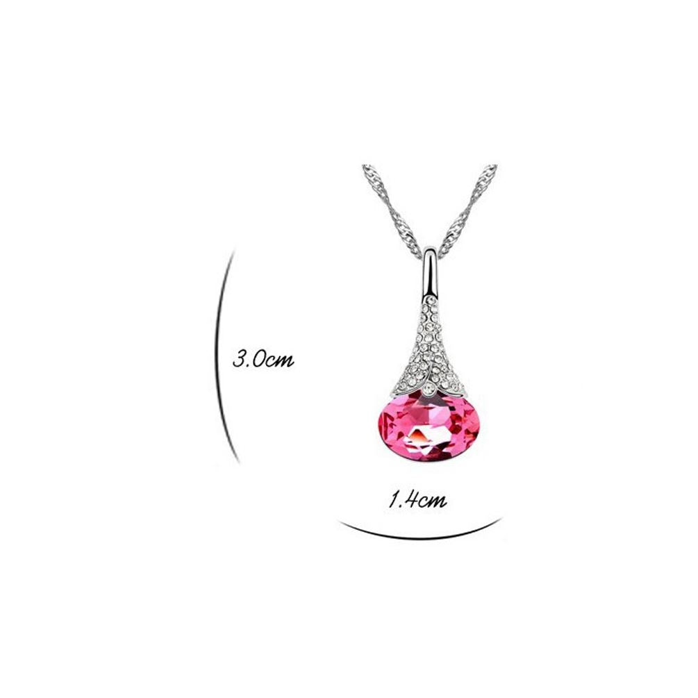 Charles William Hot Pink Flower Bud Pendant Necklace With Encrusted Crystal Stone