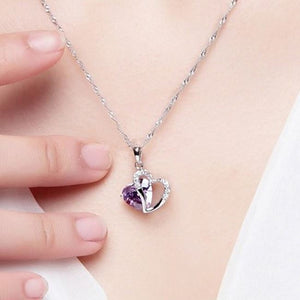 Charles William Purple Heart Crown Pendant Necklace With Clear Stones