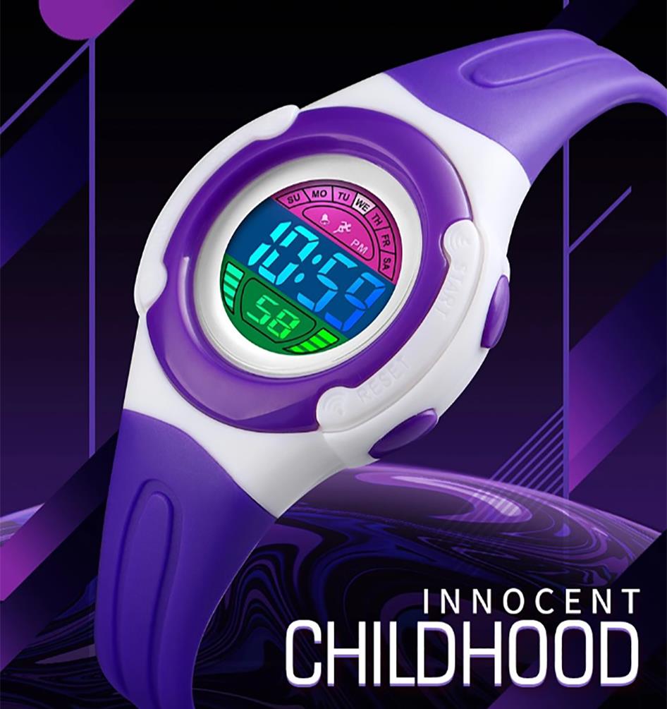 Skmei Childrens Kids Watch Girls Or Boys Stopwatch Alarm Light Purple