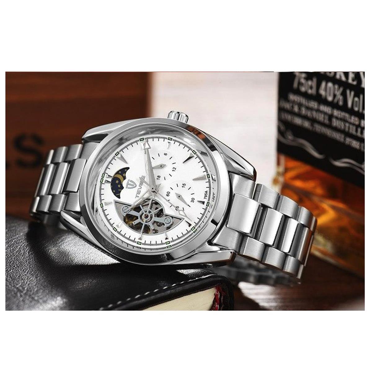 Tevise Mens Homage Automatic Mechanical Watch White Silver Smart