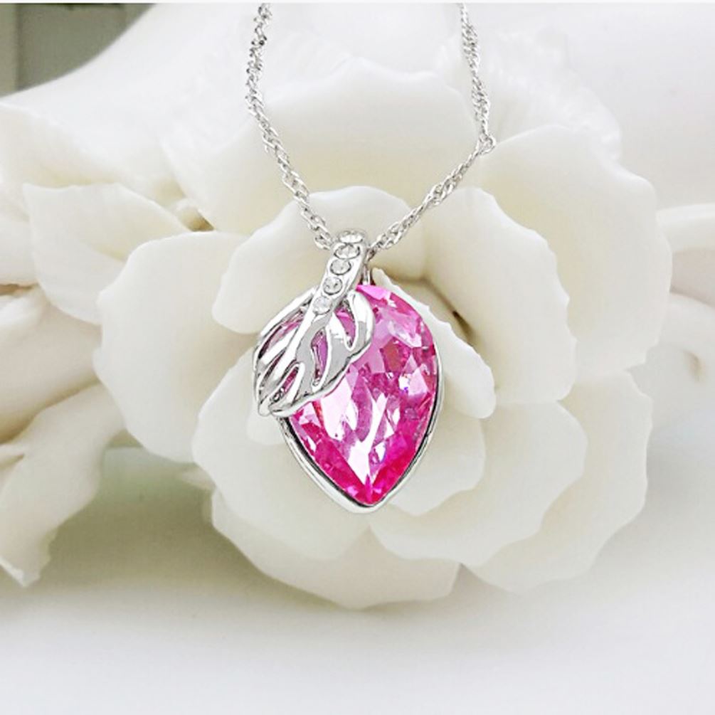 Ladies Pendant Necklace Fruit Leaf Light Pink Large Stone Silver Jewellery from Charles Willaim