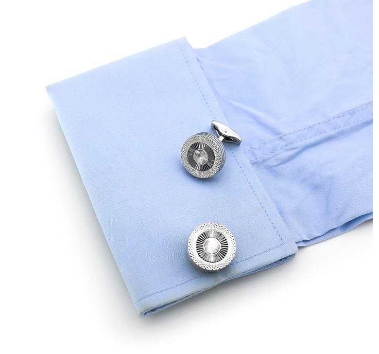 Charles William Premium Silver Cufflinks Unique Design Ridged Round Shirt Cuff Links