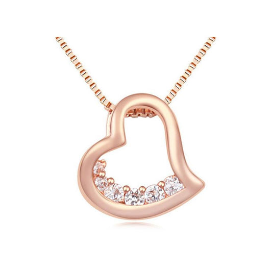 Ladies Womens Girls Rose Gold Tone Small Heart Pendant Necklace Crystal Stones UK Seller