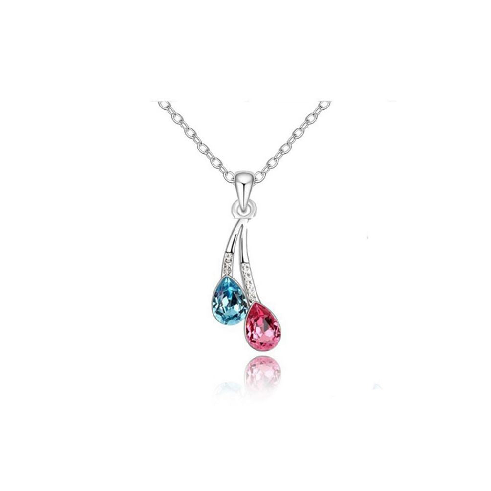 Beautiful Waterdrop Pendant Necklace Jewellery Silver Pink & Blue Gift UK Seller