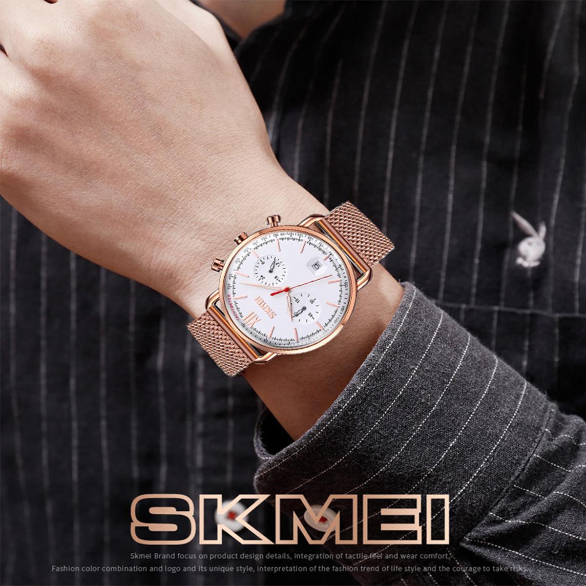 Skmei Multi Dial Elegant Mens Watch Date Display Rose Gold Clear Comfortable SK9206GW