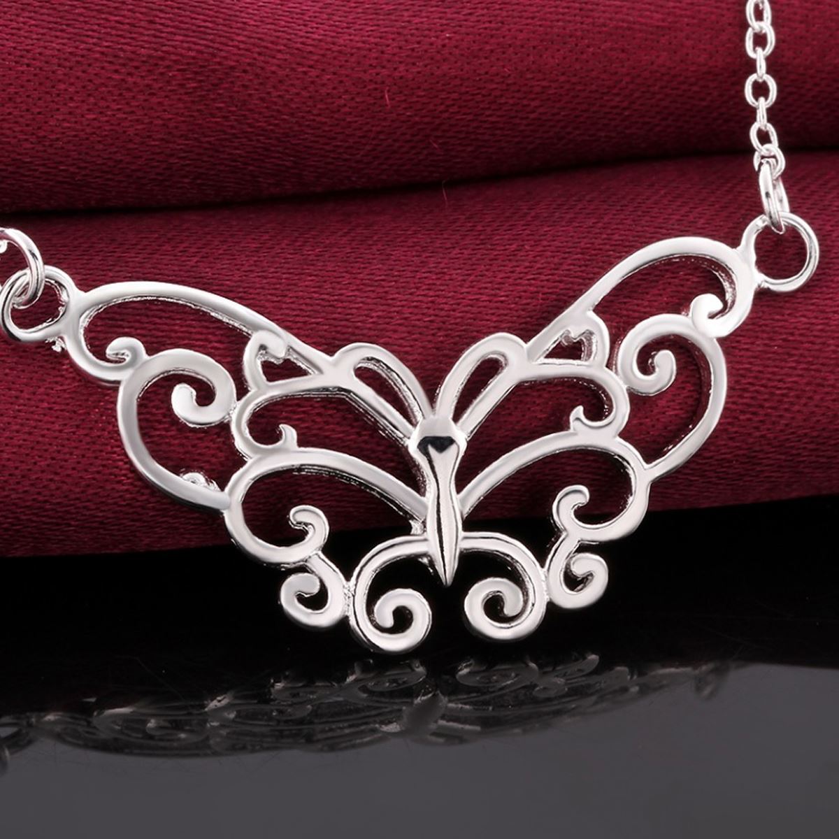 Beautiful Butterfly Pendant Necklace Silver Plated Jewellery Intricate Design UK Seller