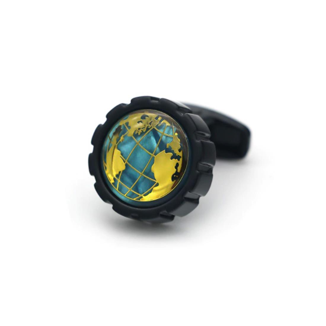 Charles William Round Premium Gold Black Cufflinks Globe Map Atlas Earth Shirt Fashion