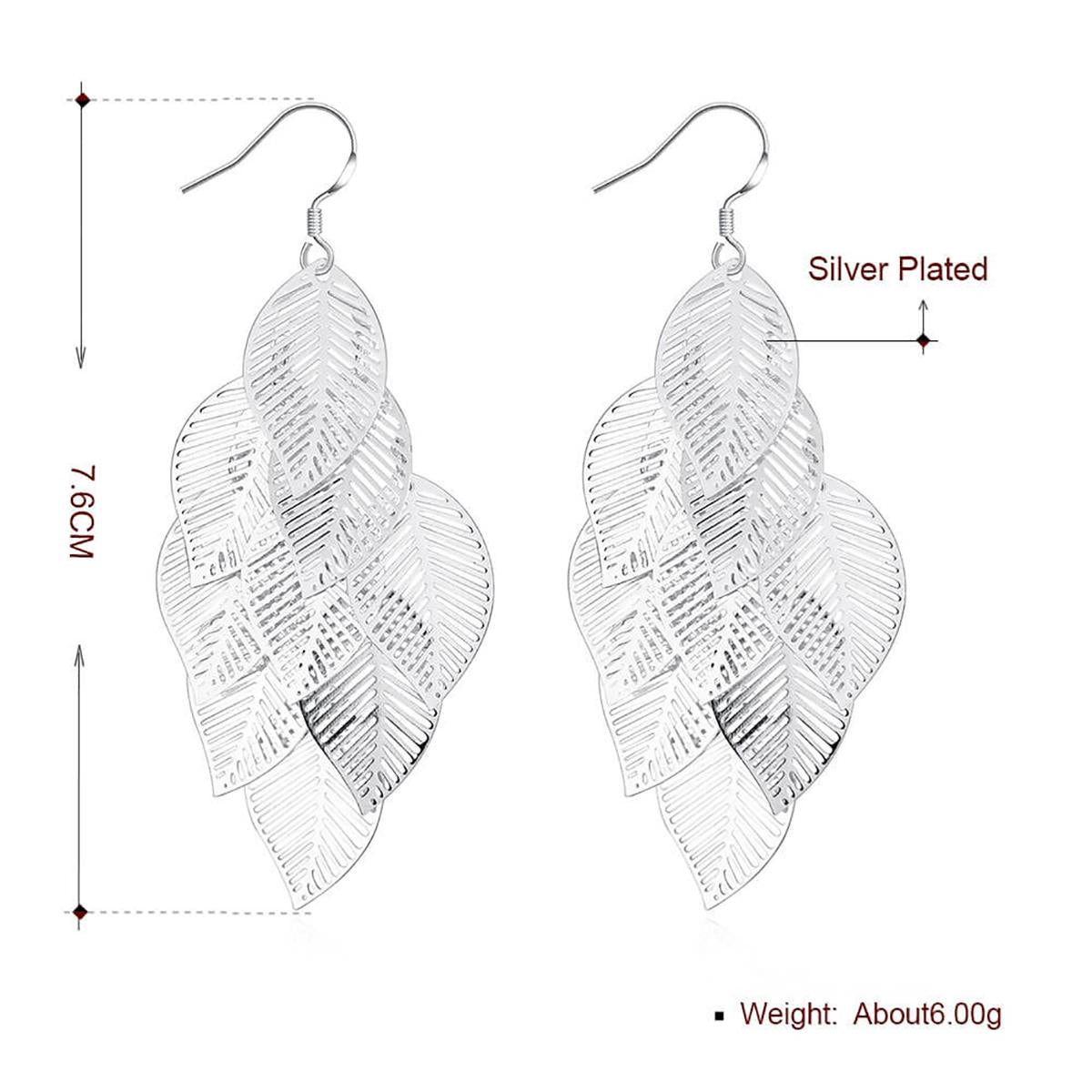 Charles William Women's Statement Silver Plated Hollow Leaf Style Earrings