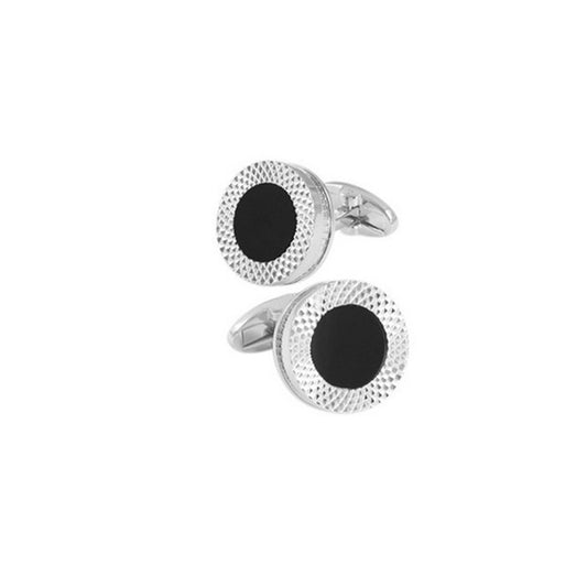 Charles William Smart Round Office Silver Cufflinks Shirt Sleeve Smart Black Pearl Button UK