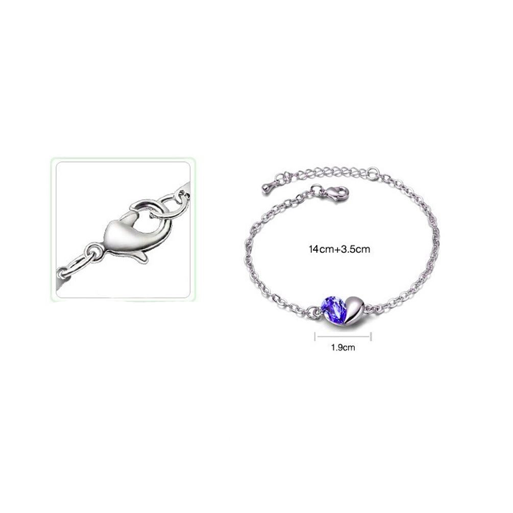 Dark Blue Designer Love Heart Themed Crystal Silver Jewellery Bracelet Present Gift UK