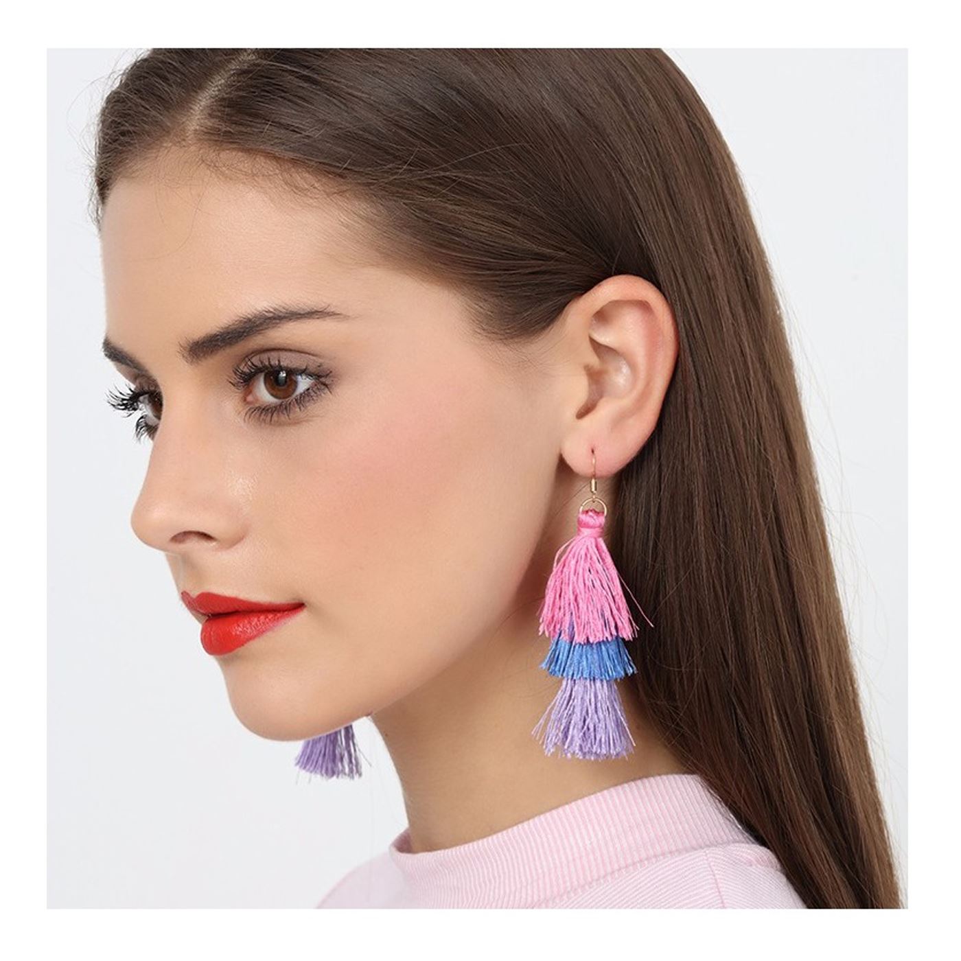 Layered Pink Purple Tassle Tassel Earrings Dress Present Gift Ladies Womans