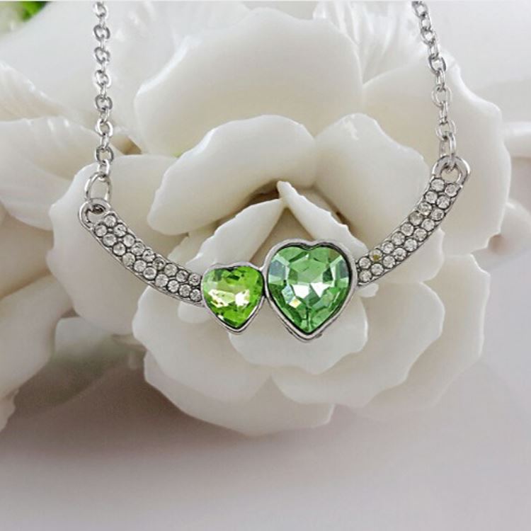 Charles William Double Heart Love Green Crystal Pendant Necklace Stones