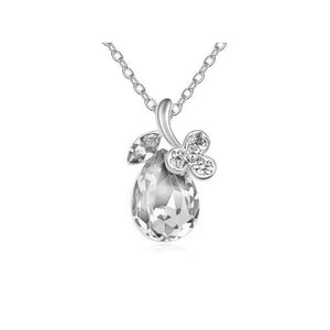 Women's Clear Diamante Crystal Silver Tone Flower Petal Teardrop Pendant Necklace UK