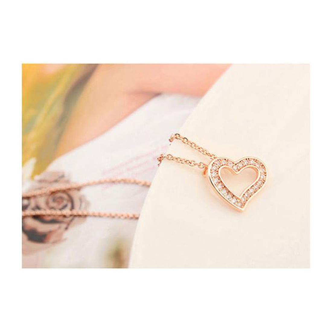 Women's Love Heart Pendant Necklace With Encrusted Crystal Stones Rose Gold UK BG1304