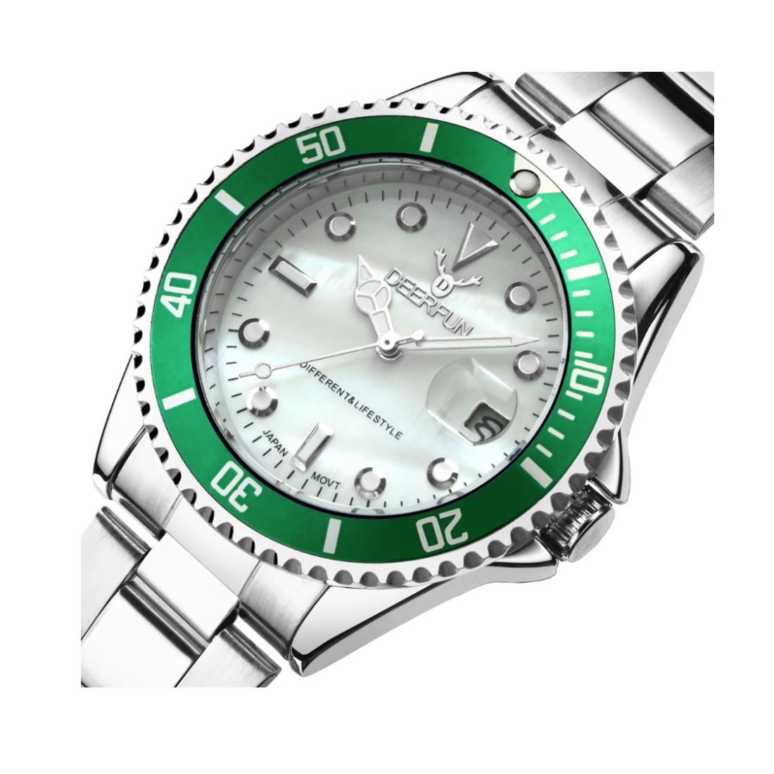 Deerfun Mens Watch Green Silver White Date Watches