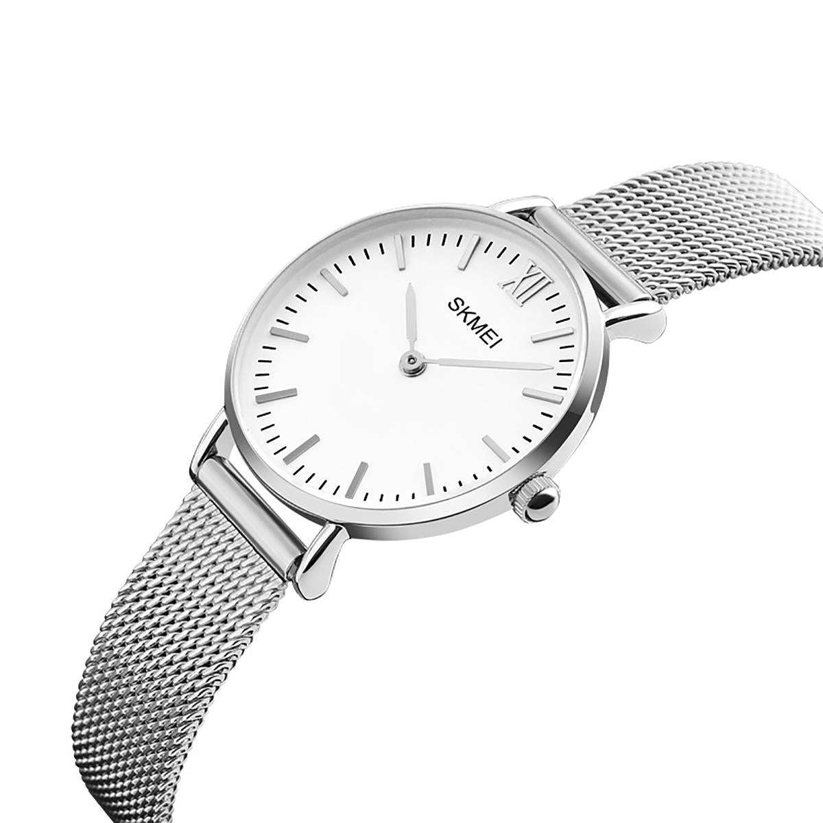 Skmei Women's Ladies Silver Ultra Thin Classic Watch Mesh Comfort Metal Strap Clear Display SK1811RG