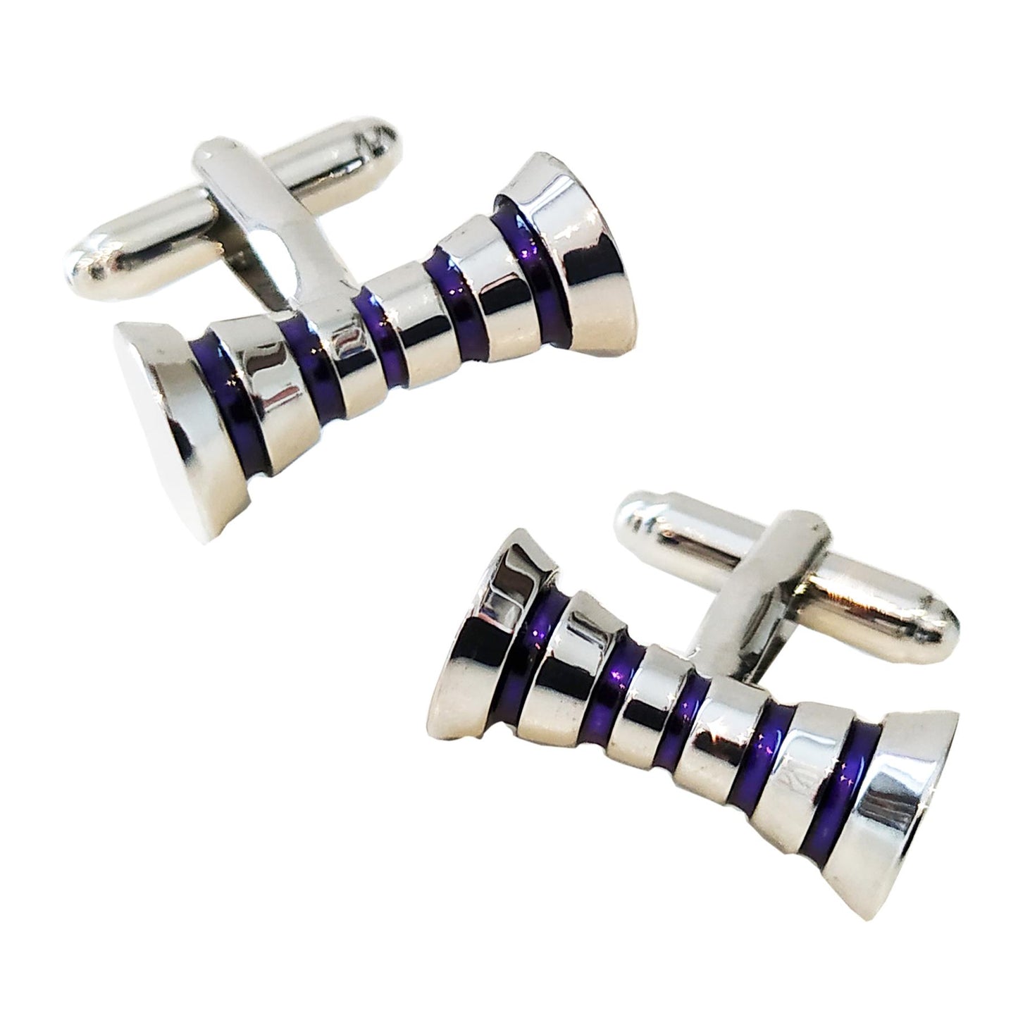 Charles William Silver Tone Stainless Steel Barrel Style Cufflinks With Purple Rim Design Formal Wedding Business