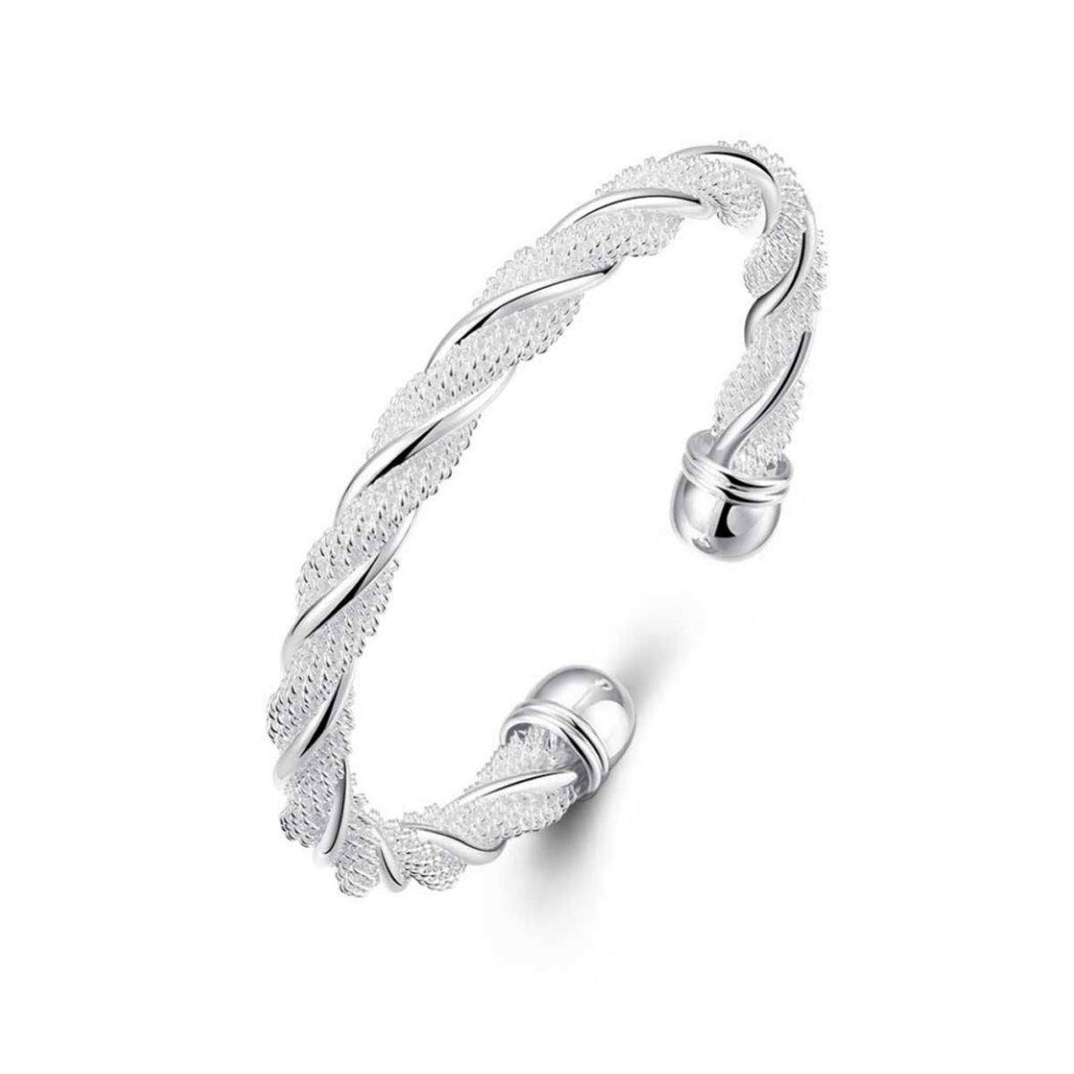 Women's Beautiful Silver Plated Twist Bracelet Bangle Silver Weave Design UK Seller BG1701