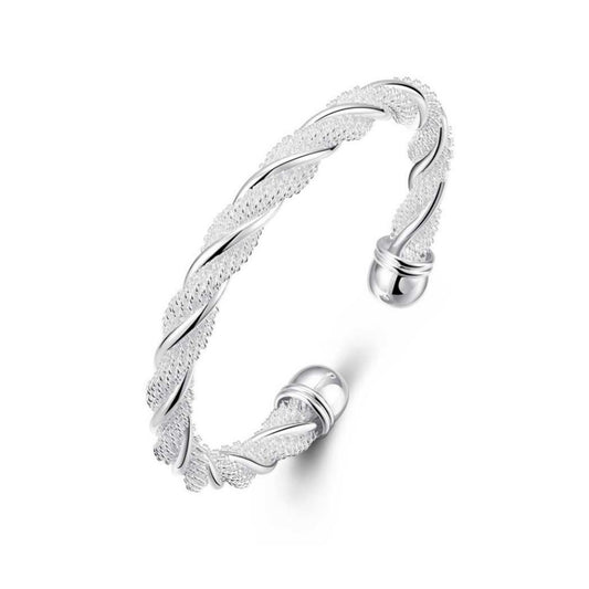 Women's Beautiful Silver Plated Twist Bracelet Bangle Silver Weave Design UK Seller BG1701