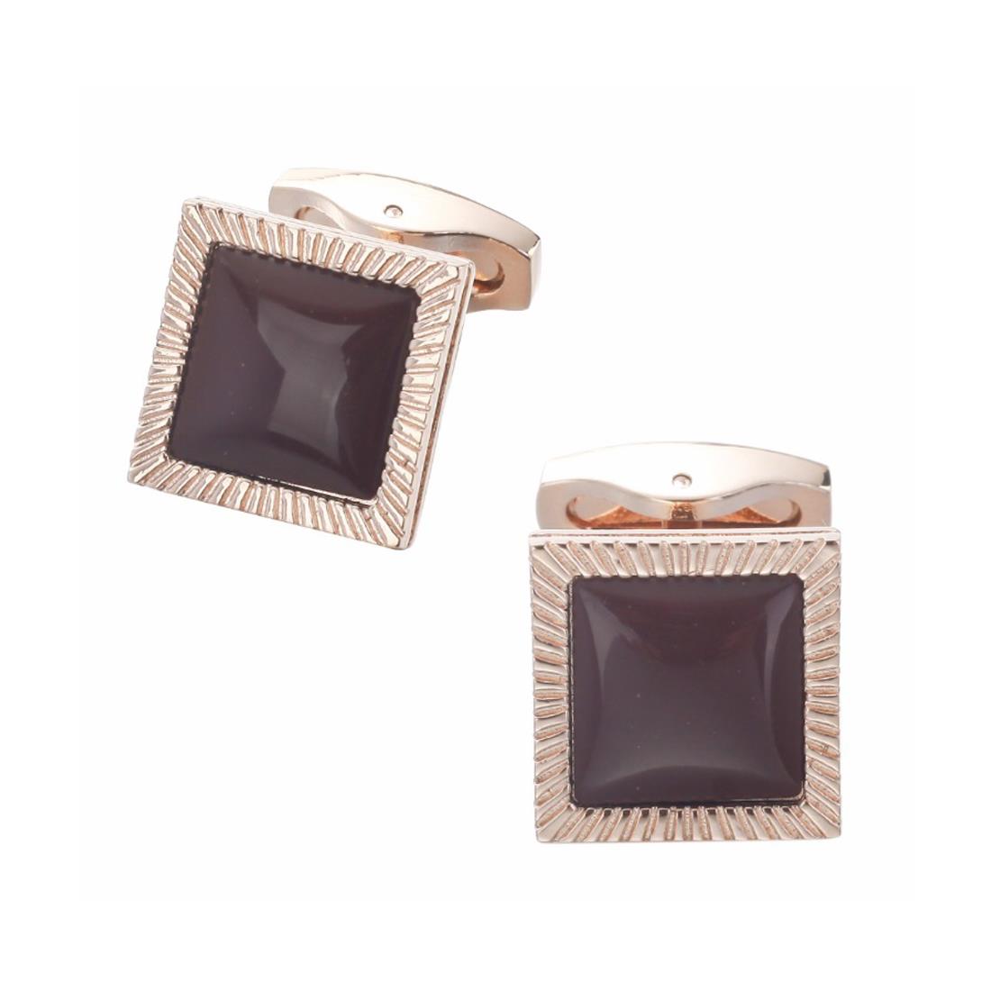 Charles William Rose Gold Square Cufflinks Purple Stone Ridged Bezel