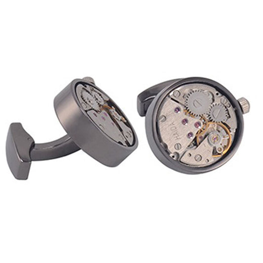 Charles William Black Working Watch Movement Steampunk Cufflinks Vintage Mechanical Gift