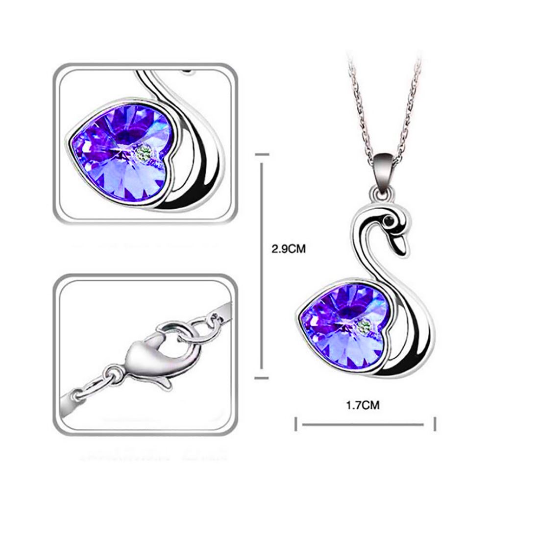 Crystal Love Heart In Dark Purple Swan Jewellery Set Earrings And Matching Necklace Silver