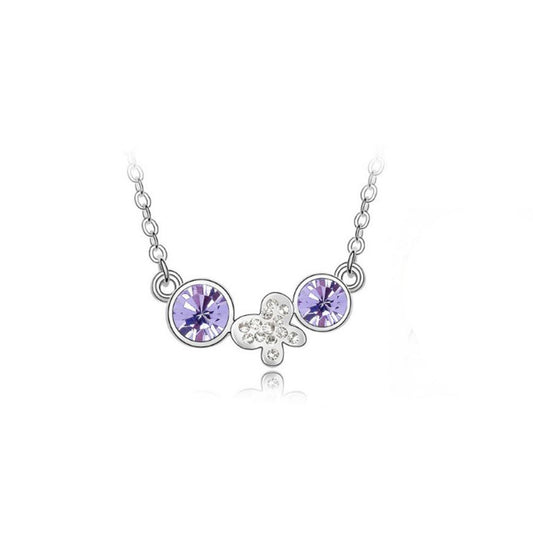 Charles William Womens Silver Plated Necklace Fashion Jewellery Violet Drop Chain Flower Butterfly Charm