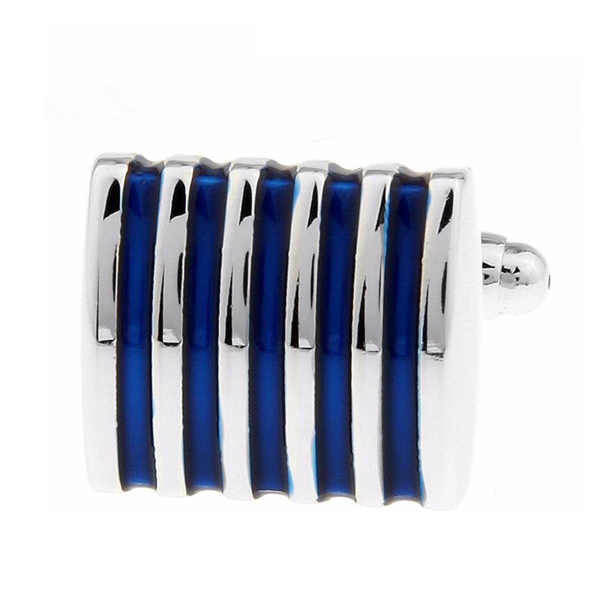 Charles William Premium Blue Silver Stripe Cufflinks Novelty Rectangle Shirt Cuff Links Fashion UK