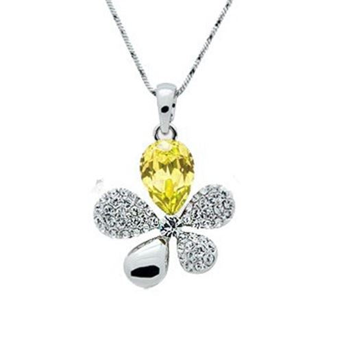 Flower Leaf Butterfly Yellow/Gold Crystal & Rhinestone Necklace Christmas Gift Woman Present UK Seller