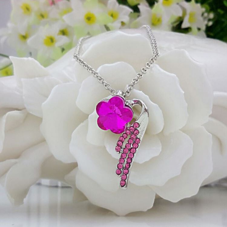 Charles William Women's Flower Petal Pendant Necklace Jewellery Hot Pink Crystal Stone Gift UK Seller