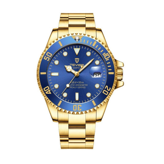 Tevise Mens Quartz Watch Blue Gold Smart Watches Date Designer Gift UK