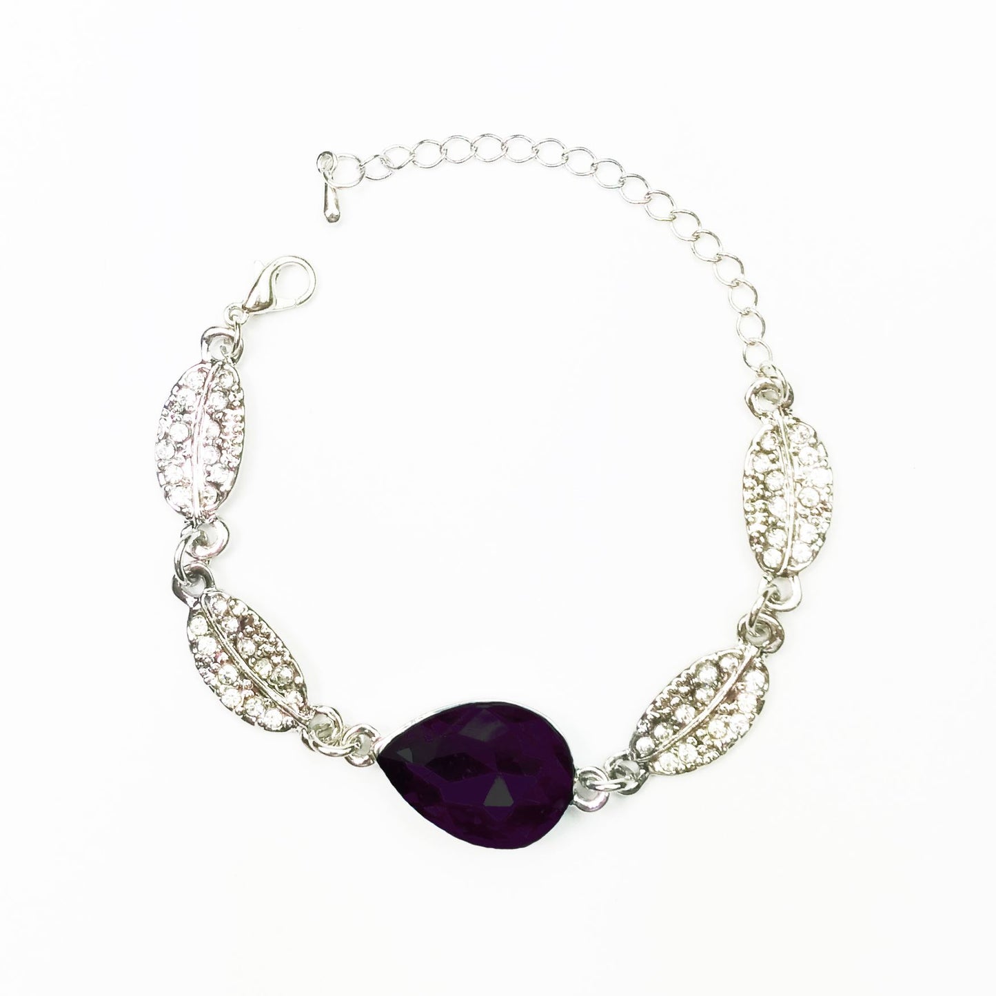 Crystal Jewellery Bracelet Silver & Dark Purple Stone Teardrop Leaf Christmas UK