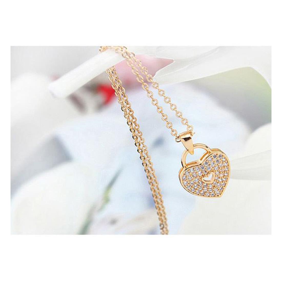 Charles William 'Locked' Love Heart Necklace Pendant Crystal Stones Gold