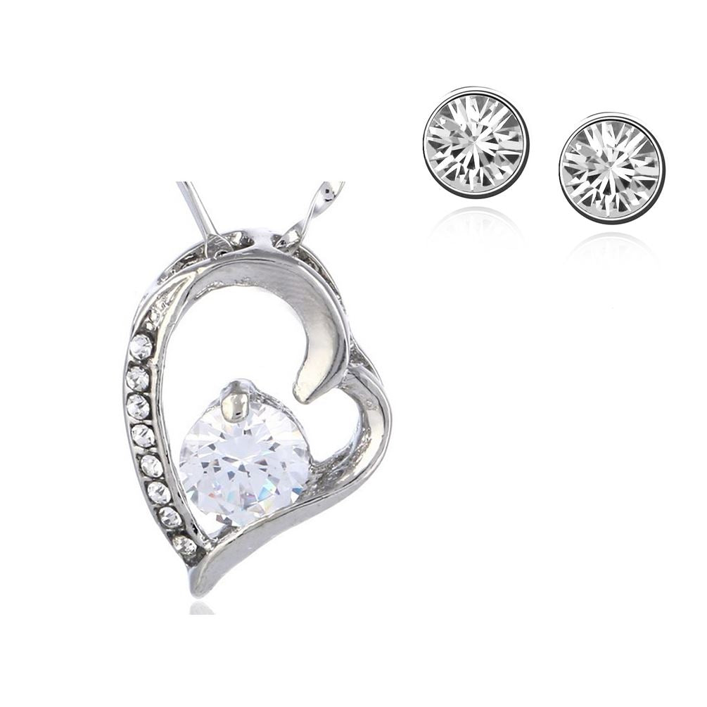 Lovely Love Heart Clear Crystal Necklace & Earrings Set Jewellery from Charles William