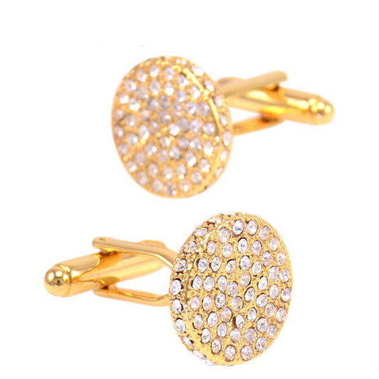 Charles William Beautiful Round Gold Cufflinks With Encrusted Stones Perfect For All Special Occasions