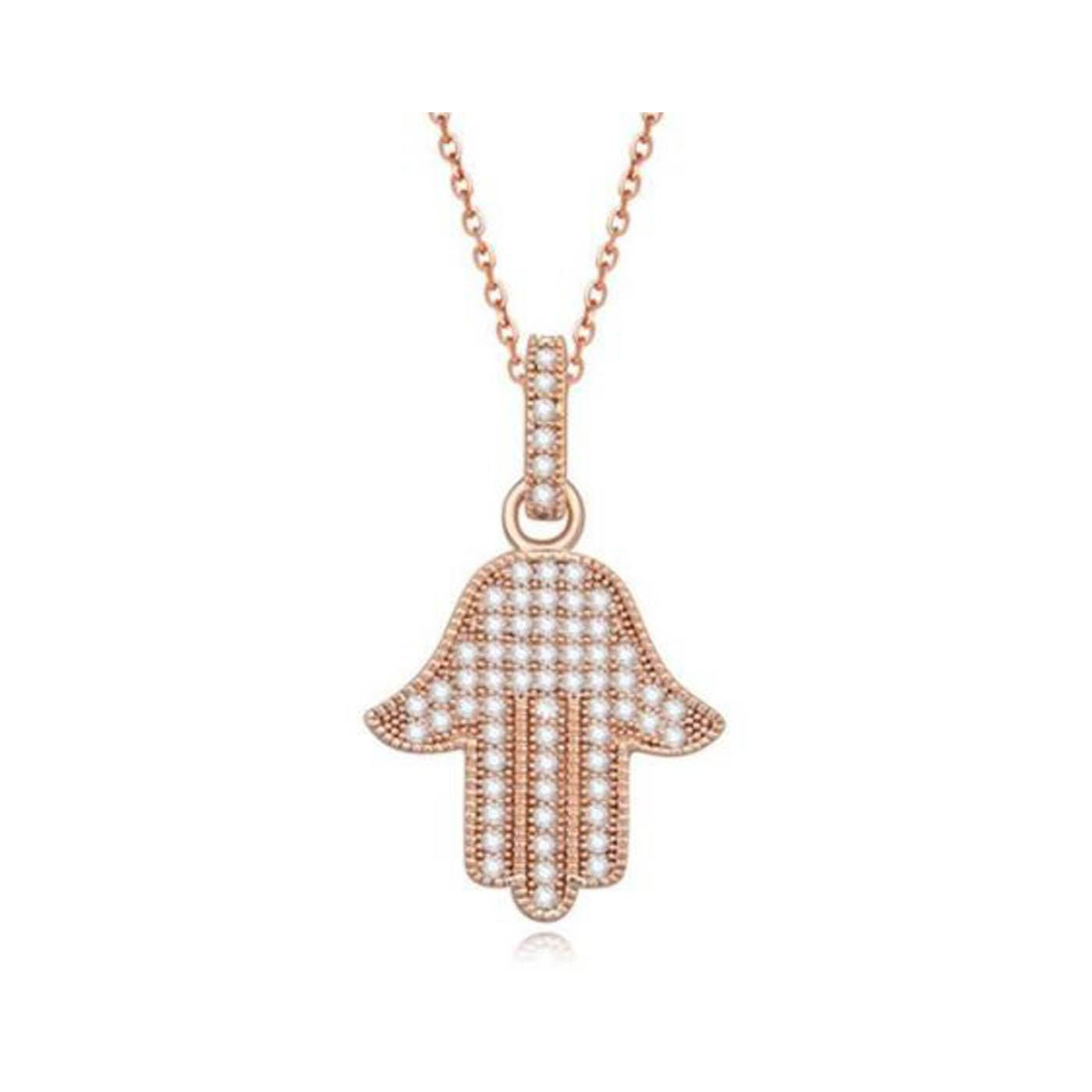 Rose Gold Pendant Necklace Hamsa Hand Lucky Gift Protect Evil Eye Crystal Elements UK Seller