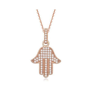 Rose Gold Pendant Necklace Hamsa Hand Lucky Gift Protect Evil Eye Crystal Elements UK Seller