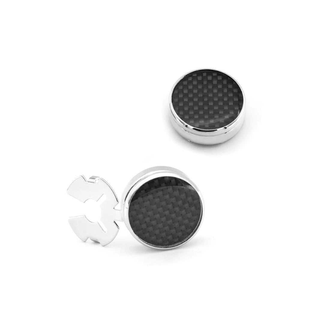 Carbon Black Fibre Cufflinks Button Cover Shirt Fashion Smart Silver Present