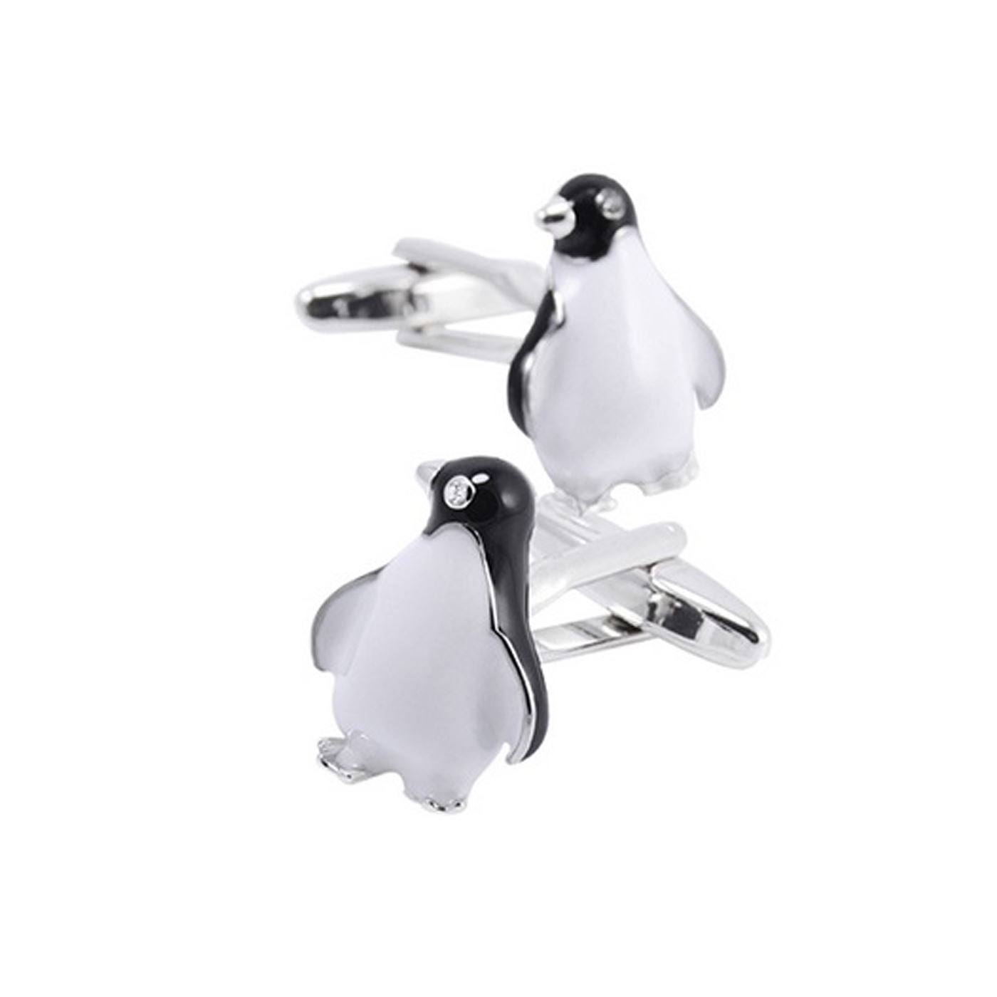 Charles William Novelty Cute Penguin Black White Silver Cufflinks High Quality Gift Office Shirt UK