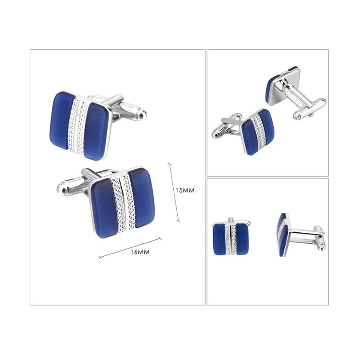 Charles William Classy Premium Square Silver Blue Cufflinks Perfect Present Gift Husband Wedding