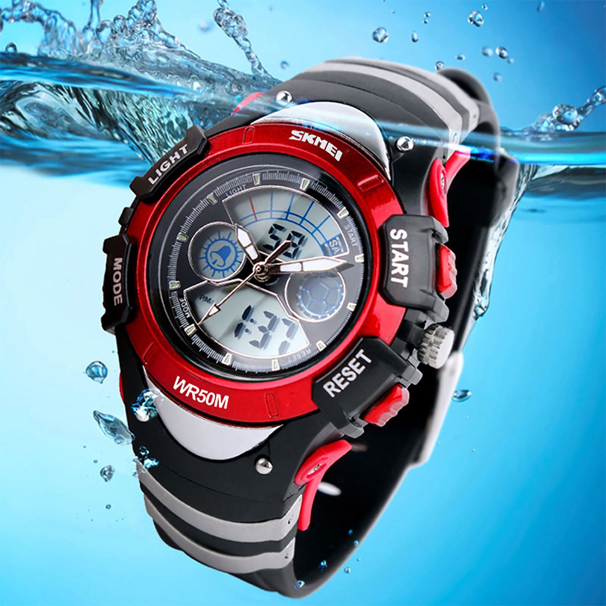 Skmei Girls Boys Kids Red Digital Watch 30m Water Resistant Dual Display Stopwatch Alarm Ages 5-13