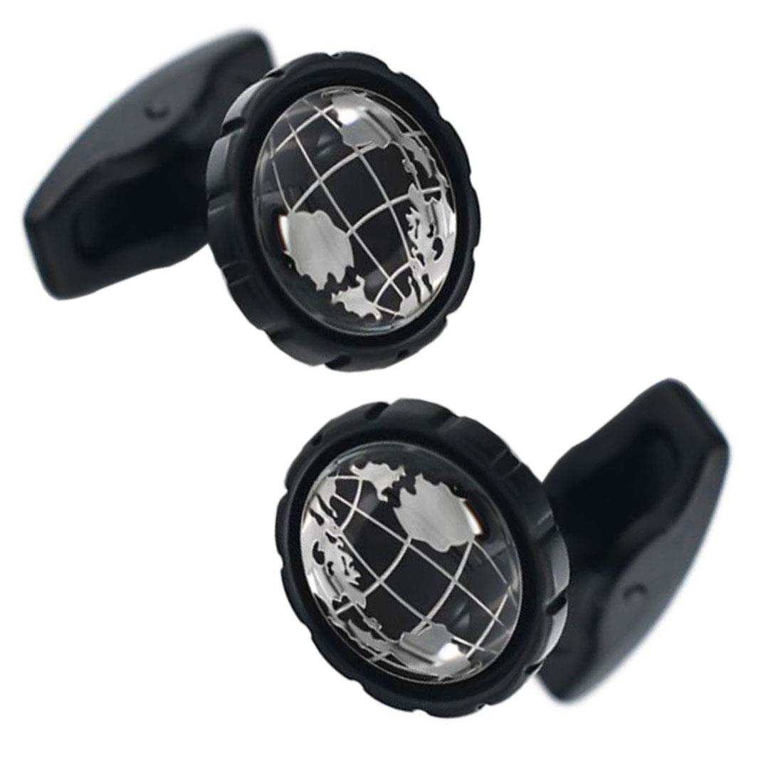 Charles William Round Silver Black Cufflinks Globe Map Atlas Earth Shirt High Quality Fashion UK Seller