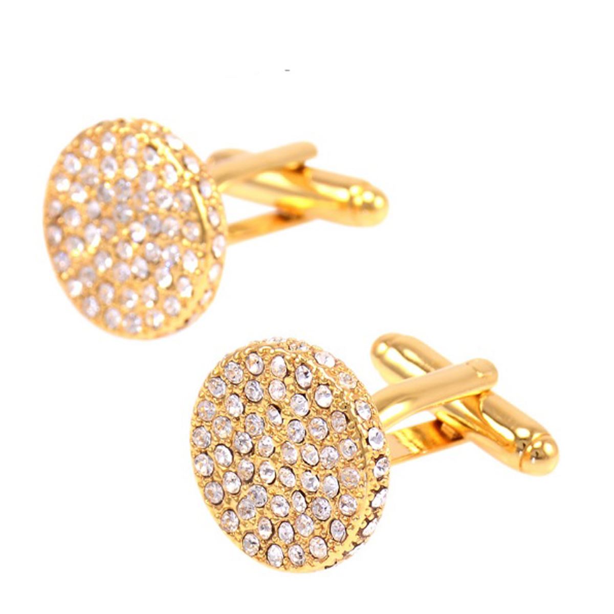 Charles William Beautiful Round Gold Cufflinks With Encrusted Stones Perfect For All Special Occasions