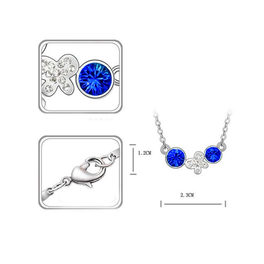 Charles William Womens Silver Plated Necklace Fashion Jewellery Dark Blue Drop Chain Flower Butterfly Charm