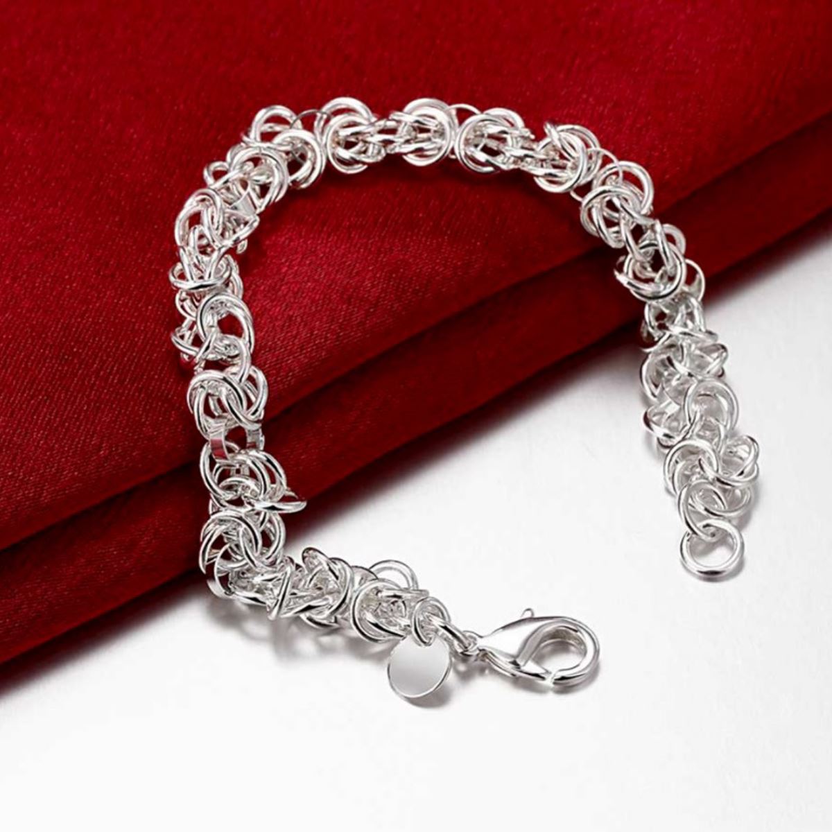 Women's Ladies Intricate Silver Plated Chain Bracelet With Lobster Clasp Close Modern Design UK Seller