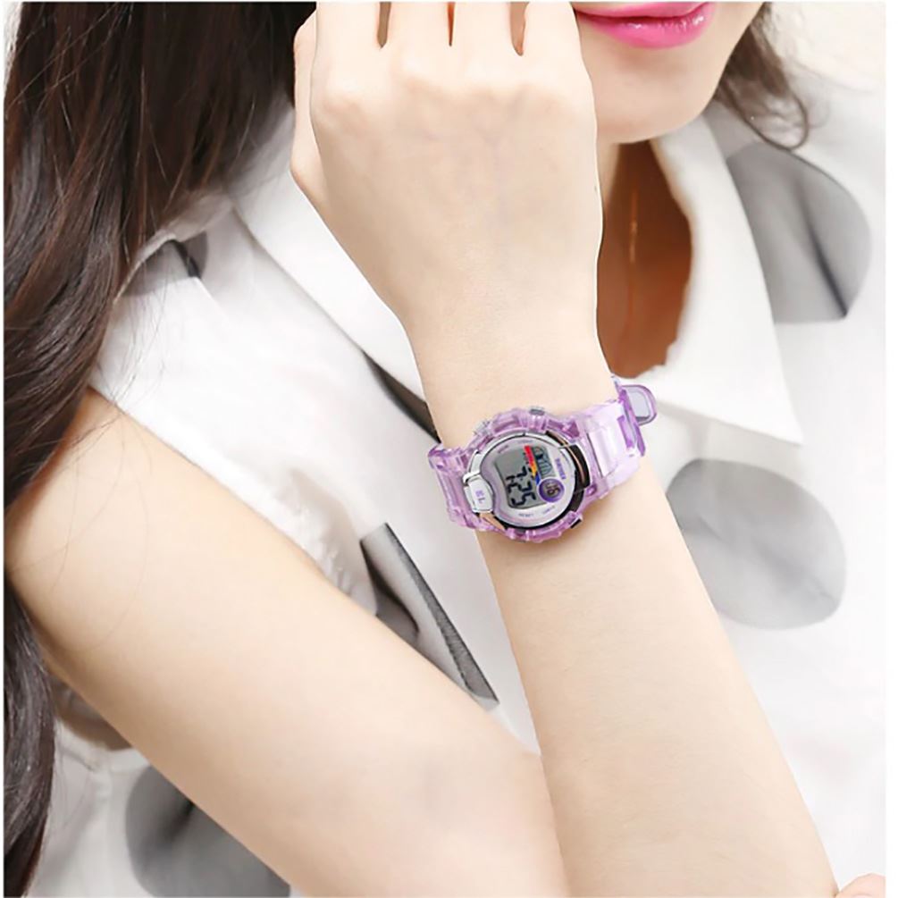 Skmei Kids Boys Girls Purple Digital Watch Transparent Strap Watch 50m Water Resistant Stopwatch Perfect For Ages 5-13