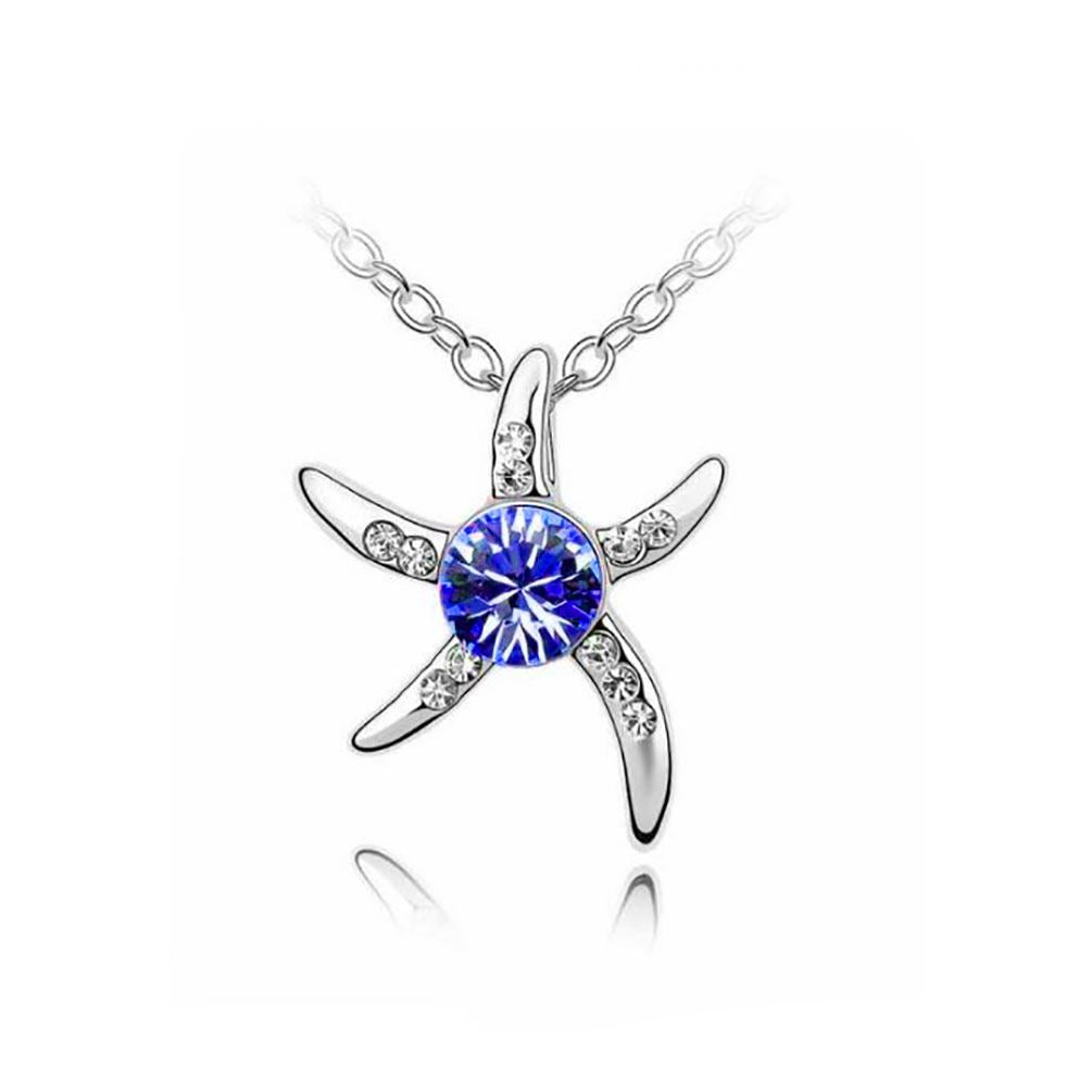 Silver Starfish Necklace Dark Blue Elements Ladies Jewellery from Charles William