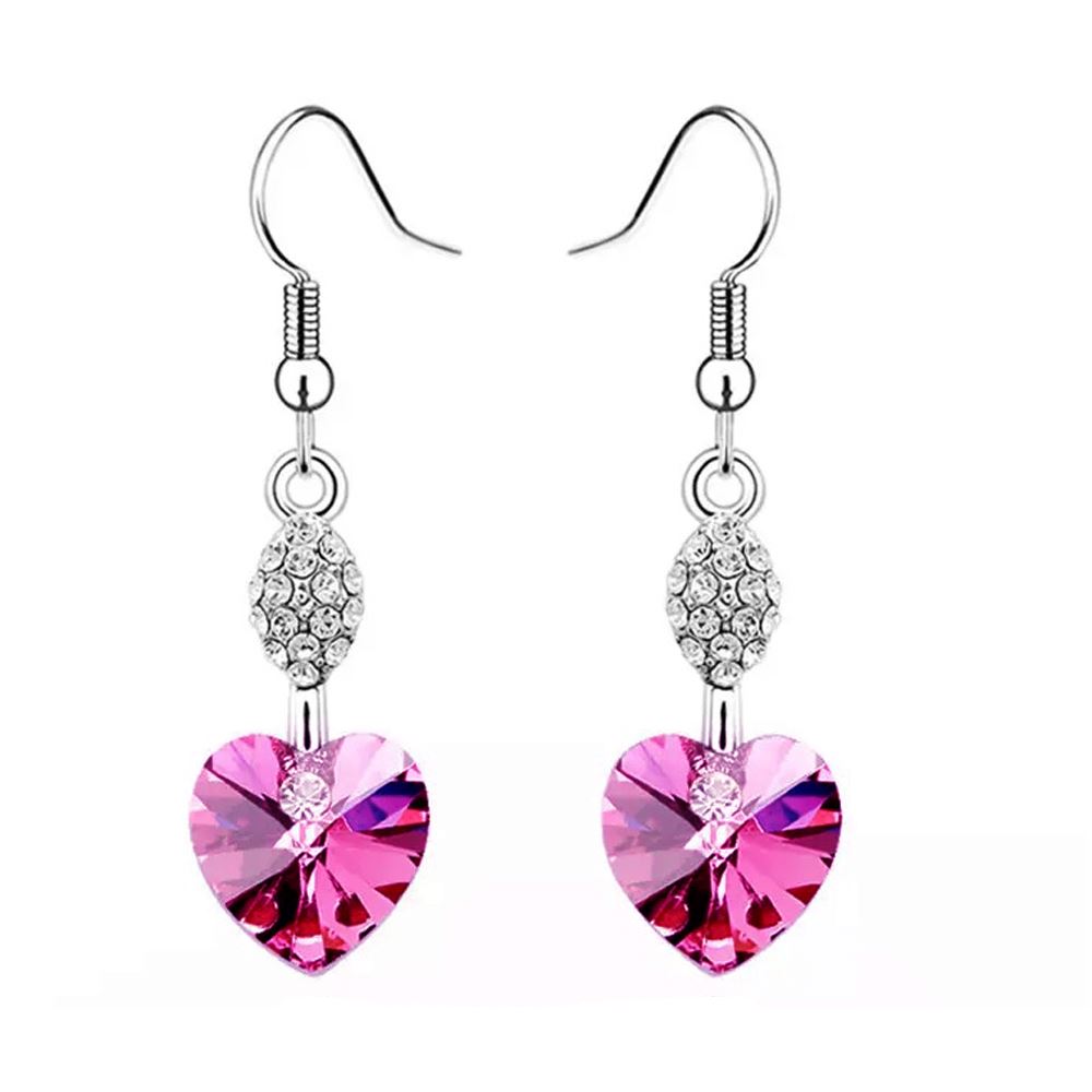 Heart Shaped Dangle Hot Pink Earrings Ladies Jewellery from Charles William