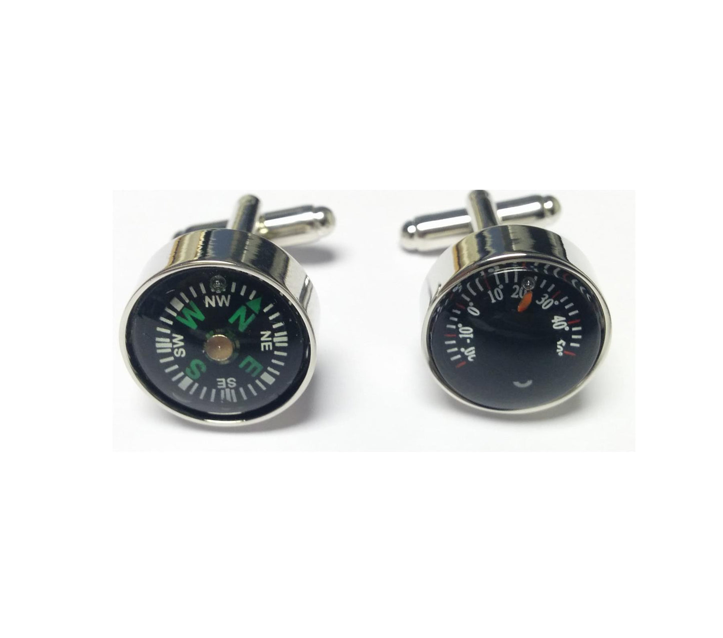 Charles William Exclusive Working Compass And Temperature Gauge Cufflinks Novelty Hiking Naval Wedding