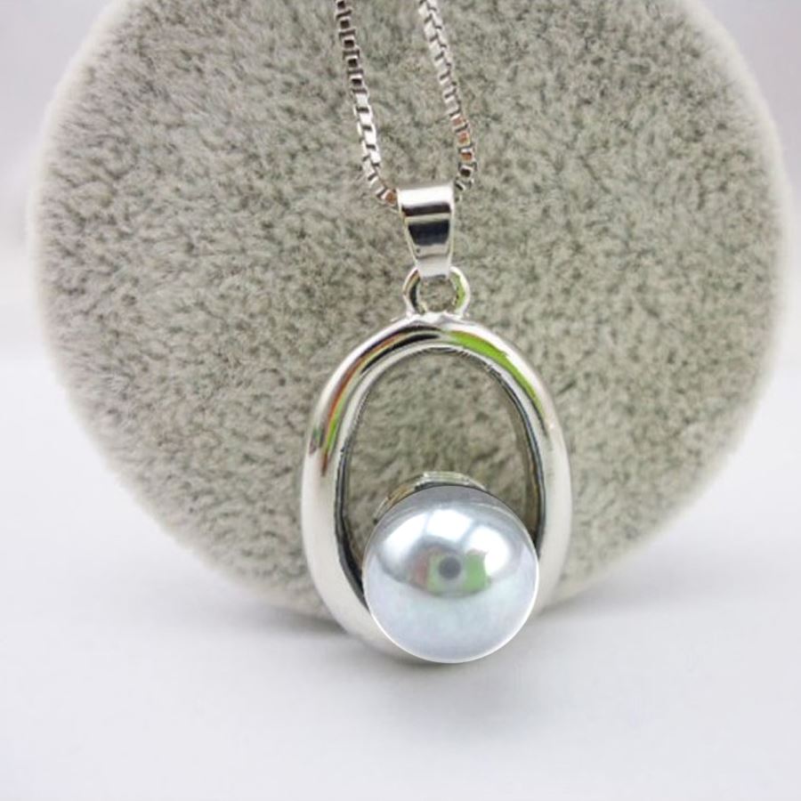 Beautiful Pearl Style Pendant Necklace Silver Stone Jewellery Gift BG1612